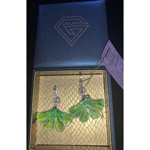 STUNNING GALANI STERLING SILVER HOT ENAMEL 925 EARRINGS GINGKO LEAF RUSSIAN